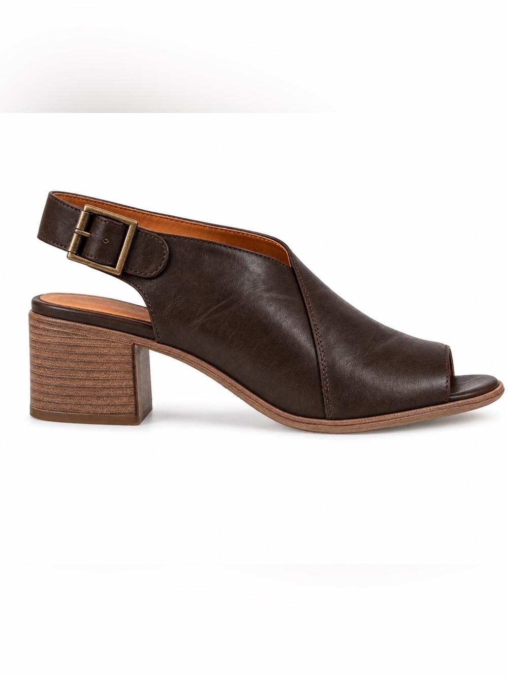Miz Mooz Womens Size 36 6 Brown Leather Sandals Peep Toe Buckle Block Heel shoes